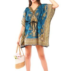 Short Kimono Tunic Kaftan Plus Size Beach Coverup Adjustable Drawstring Midi